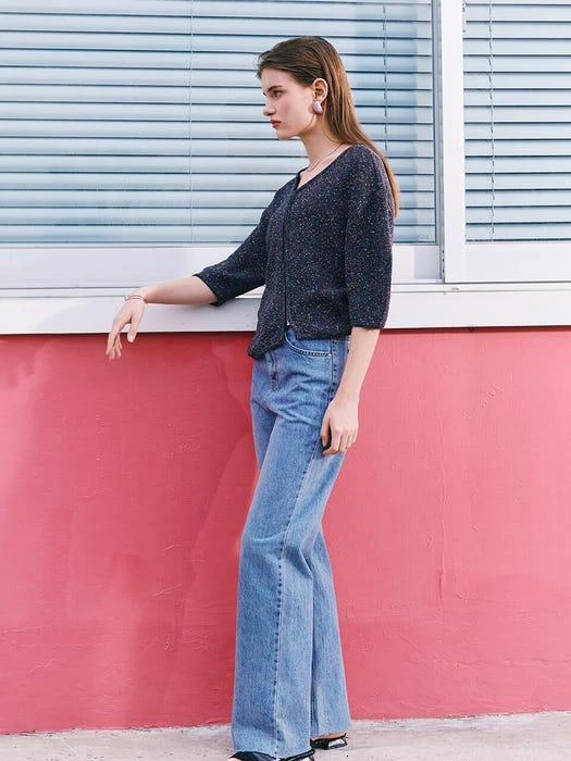 商品DEKAVV|Unbalance Zip-up Knit Top_Navy,价格¥759,第3张图片详细描述