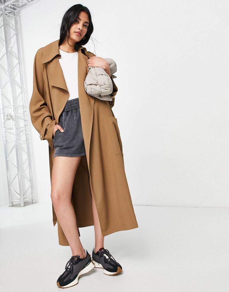 商品Topshop|Topshop twill fluid duster coat in camel,价格¥481,第1张图片