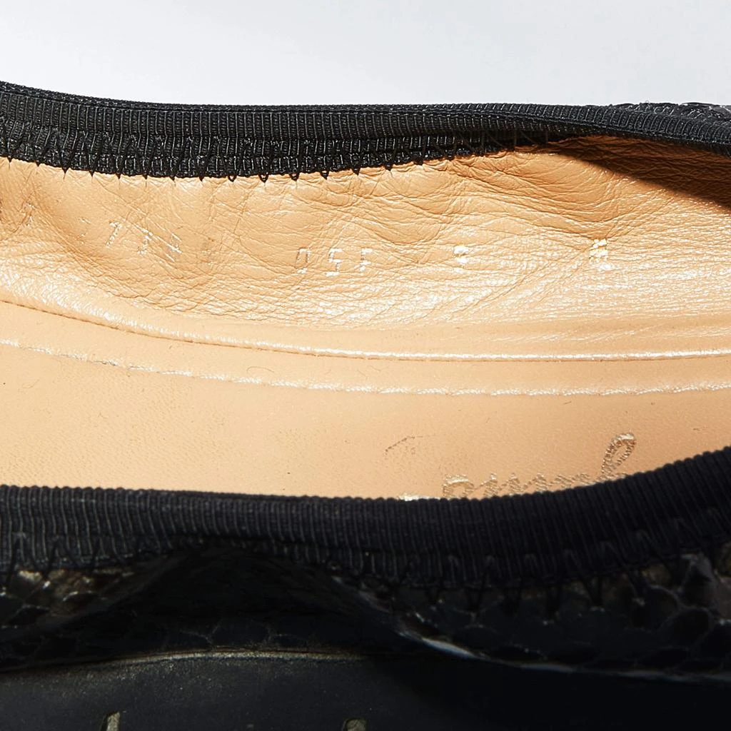 Salvatore Ferragamo Brown Python Embossed Leather Vara Bow Scrunch Ballet Flats Size 39.5 商品