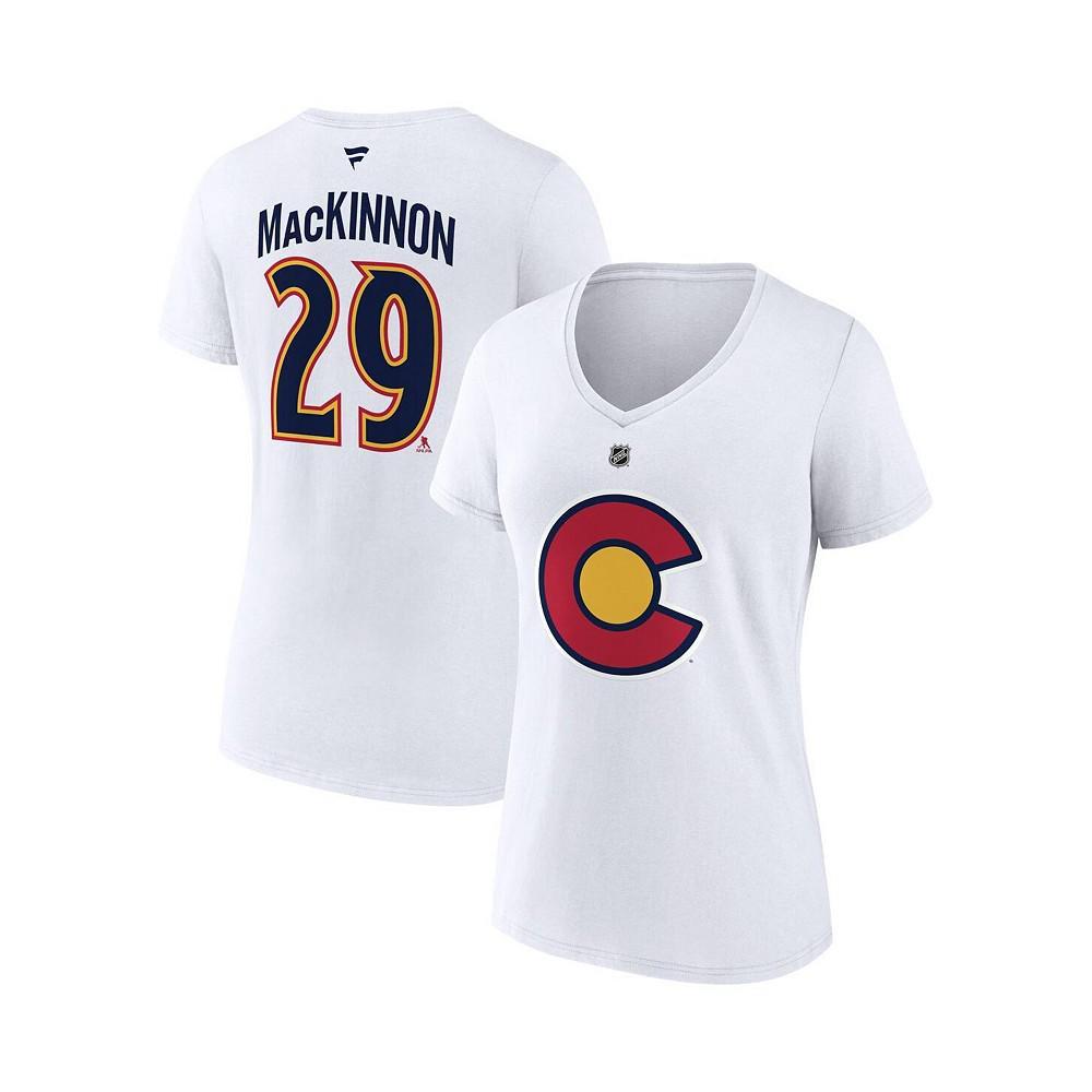 商品Fanatics|Women's Branded Nathan MacKinnon White Colorado Avalanche Special Edition 2.0 Name and Number V-Neck T-shirt,价格¥252,第6张图片详细描述