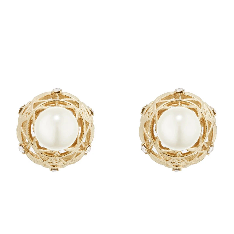 商品Dior|【预售3-7天】DIOR/迪奥 22新款DIOR TRIBALES系列 女士金色镂空圆形镶嵌透明晶体树脂珍珠耳环E2060WOMCY_D03S,价格¥5608,第4张图片详细描述