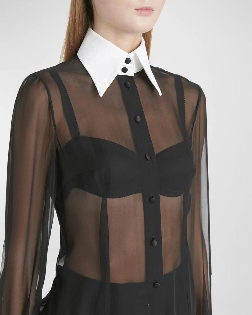 商品Dolce & Gabbana|Contrast Collar Sheer Chiffon Shirt,价格¥6597,第5张图片详细描述