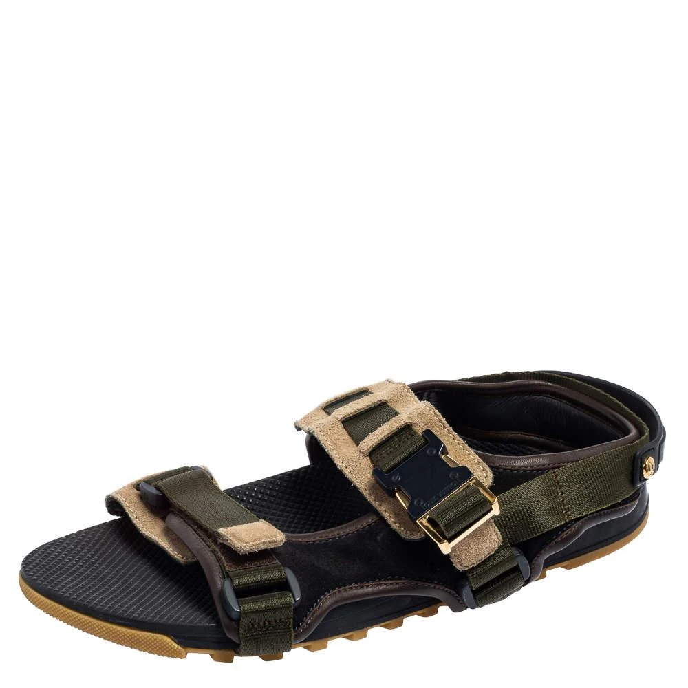 商品[二手商品] Louis Vuitton|Louis Vuitton Green/Black Suede and Fabric Velcro Sandals Size 42,价格¥2829,第1张图片