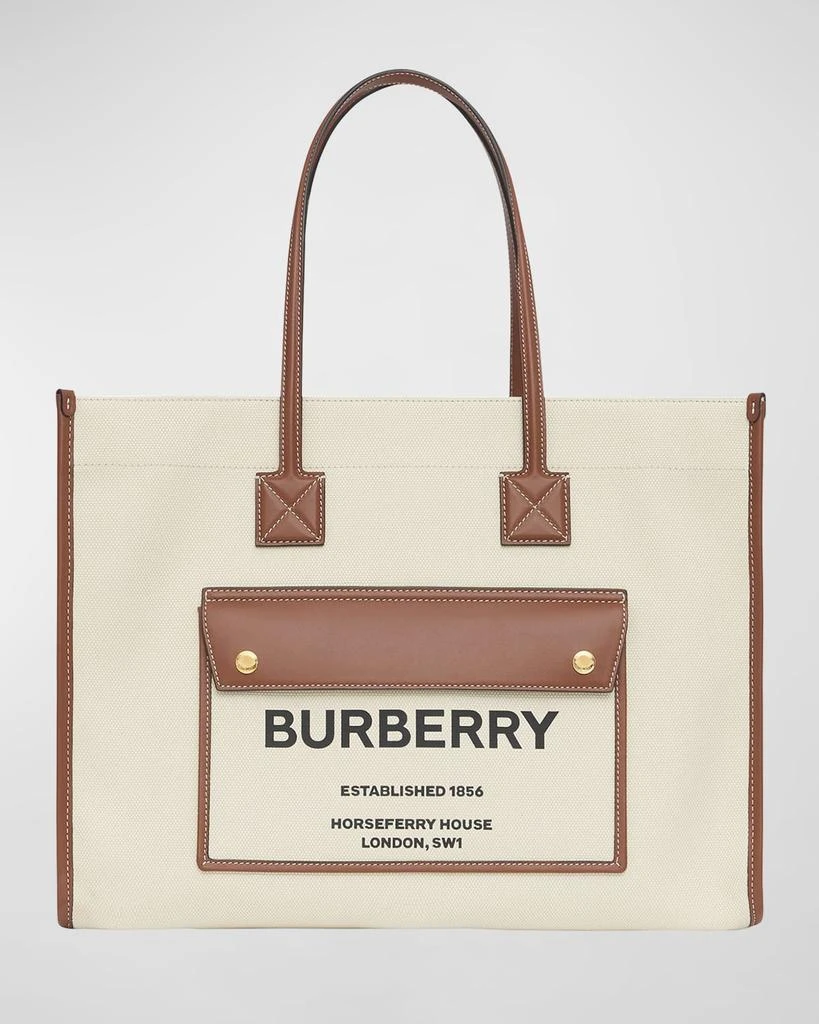 商品Burberry|Smooth Leather & Canvas Pocket East-West Tote Bag,价格¥12109,第1张图片