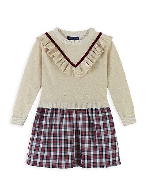 Little Girl's Varsity Ruffle Sweater Dress商品第1张图片规格展示