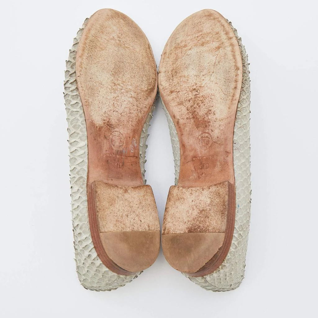 Chanel Pale Green Python Leather CC Bow Cap Toe Ballet Flats Size 37 商品