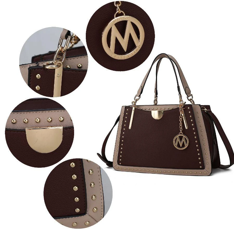 商品MKF Collection By Mia K.|Aubrey Vegan Leather Multi Compartment Satchel Handbag - Color Block,价格¥556,第3张图片详细描述