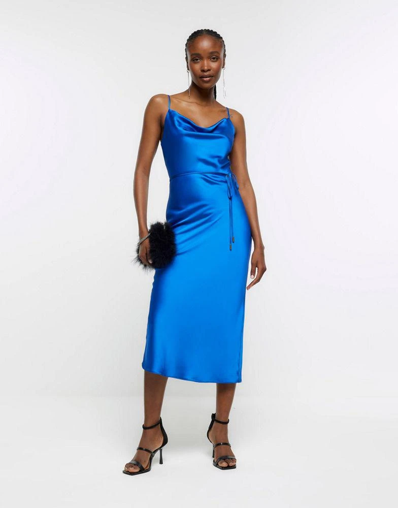 商品River Island|River Island Satin slip midi dress in blue - bright,价格¥360,第1张图片