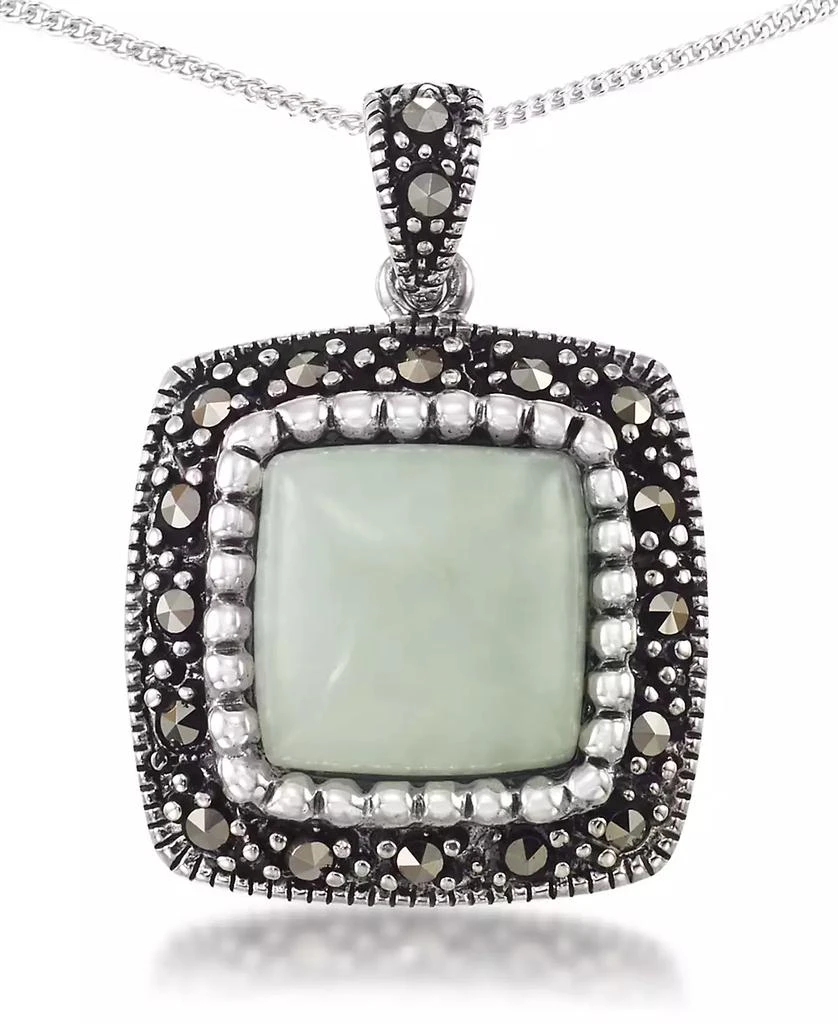 商品Macy's|Jade (11 x 11mm) & Marcasite Square Pendant on 18" Chain in Sterling Silver,价格¥281,第1张图片