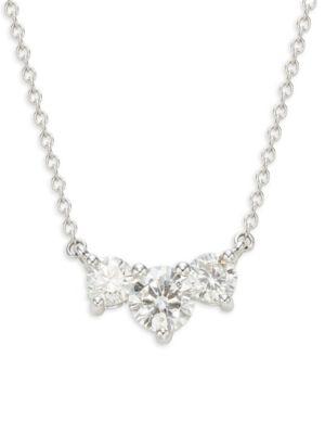 14K White Gold & 1.11 TCW Lab-Grown Diamond Three-Stone Necklace商品第1张图片规格展示