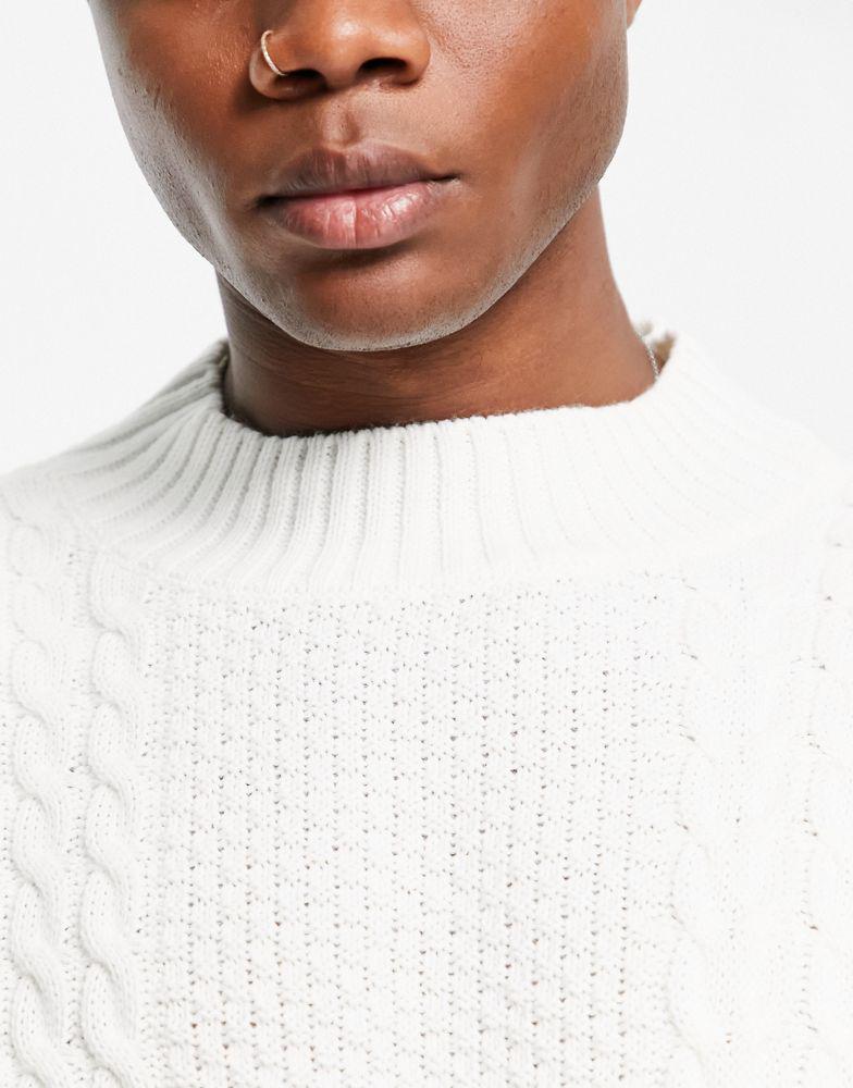 ASOS DESIGN knitted contrast cable jumper in beige商品第3张图片规格展示