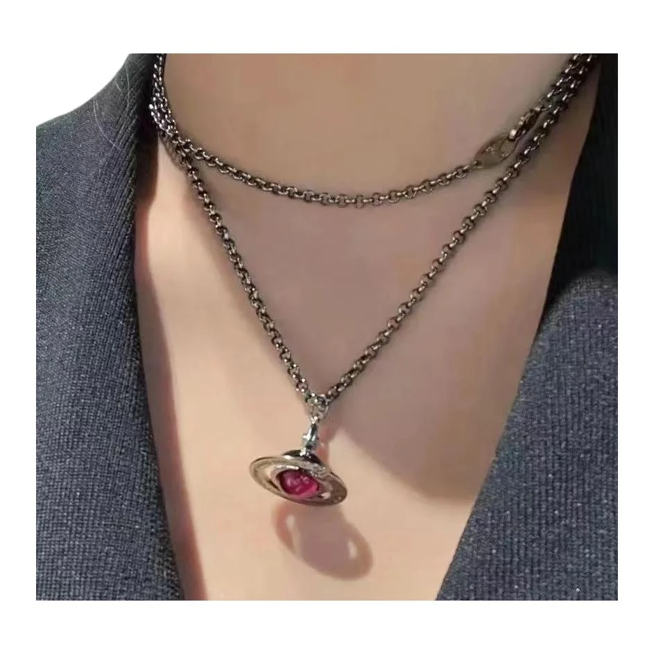 商品[国内直发] Vivienne Westwood|西太后New tiny Orb 中号透明土星紫球吊坠 水钻 项链 女款 银色/紫色,价格¥2508,第7张图片详细描述