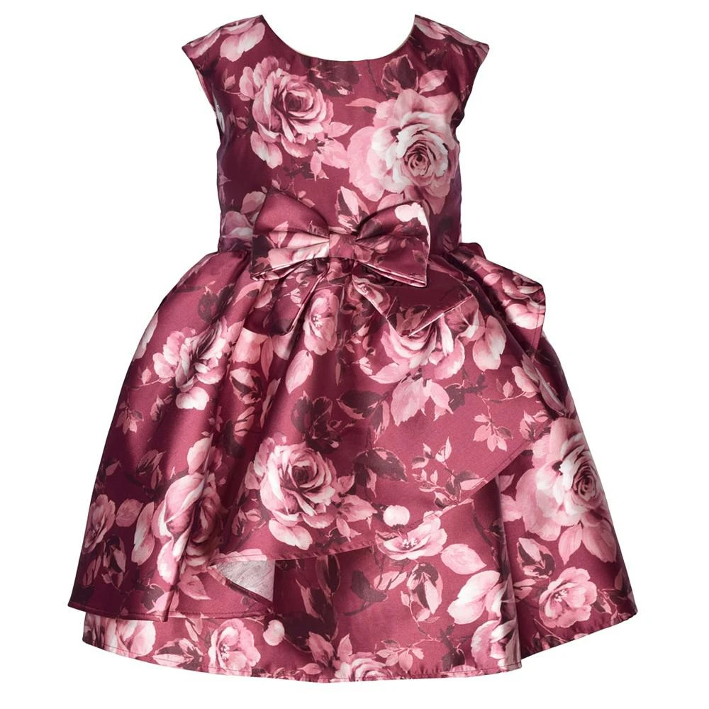 商品Bonnie Jean|Little Girls Short Sleeved Floral Mikado Bow Front Dress with Cascade Skirt,价格¥442,第1张图片