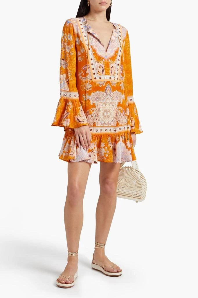 商品Camilla|Jacquard-paneled embellished printed silk crepe de chine mini dress,价格¥1040,第4张图片详细描述