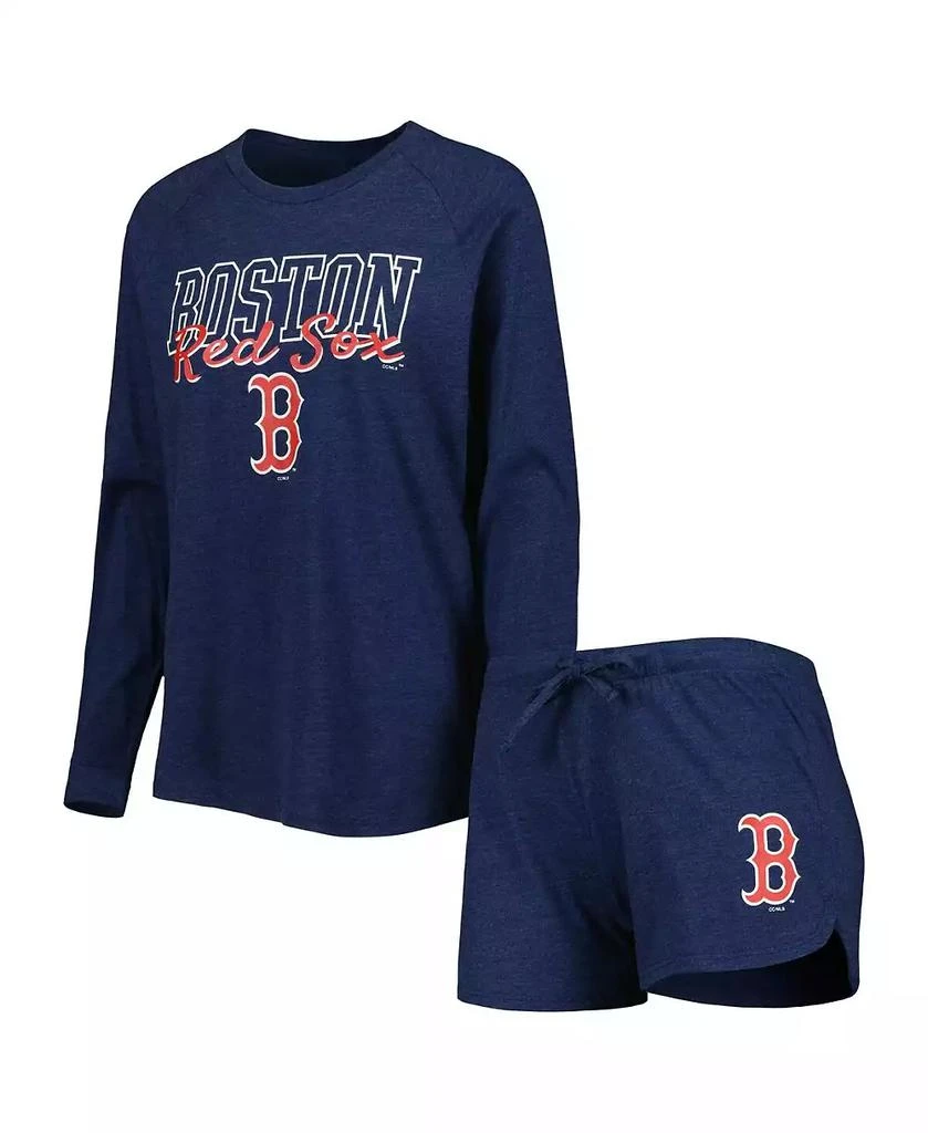 商品Concepts Sport|Women's Heather Navy Boston Red Sox Meter Knit Raglan Long Sleeve T-shirt and Shorts Sleep Set,价格¥471,第1张图片