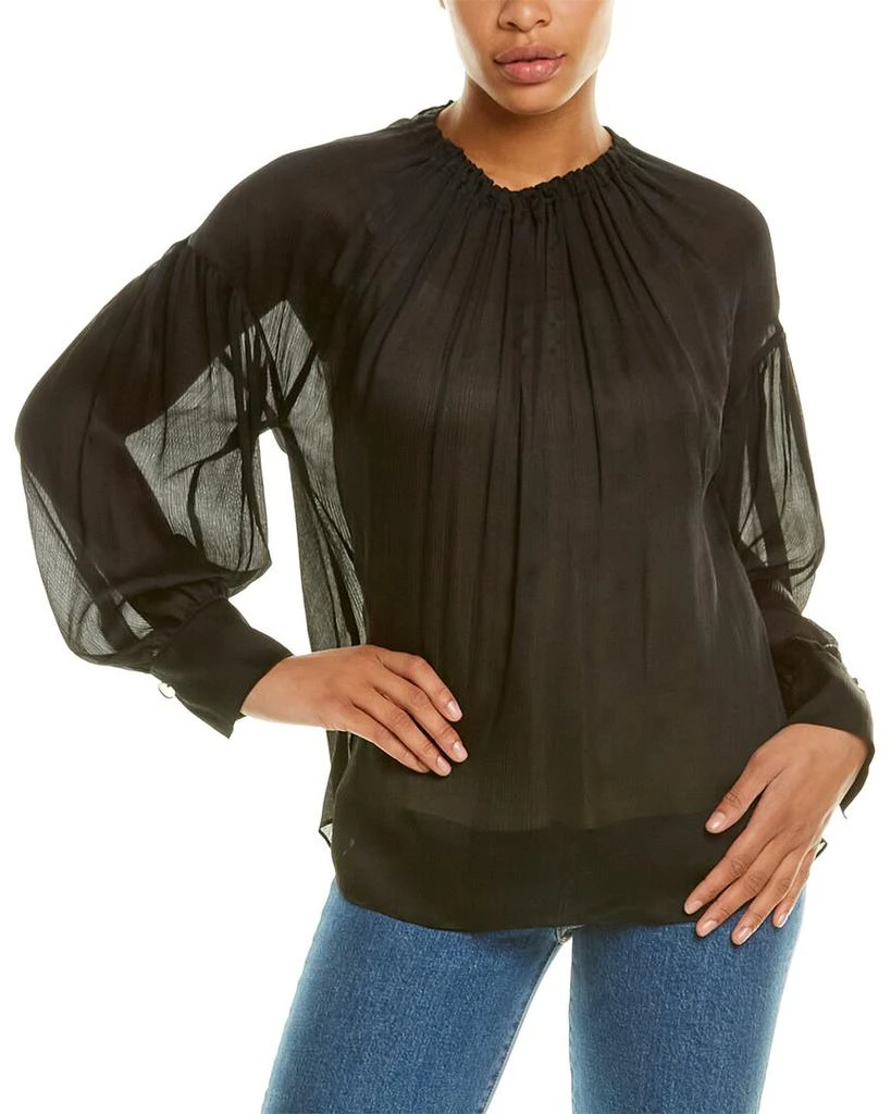 商品Vince|Vince Shirred Neck Silk Blouse,价格¥756,第1张图片