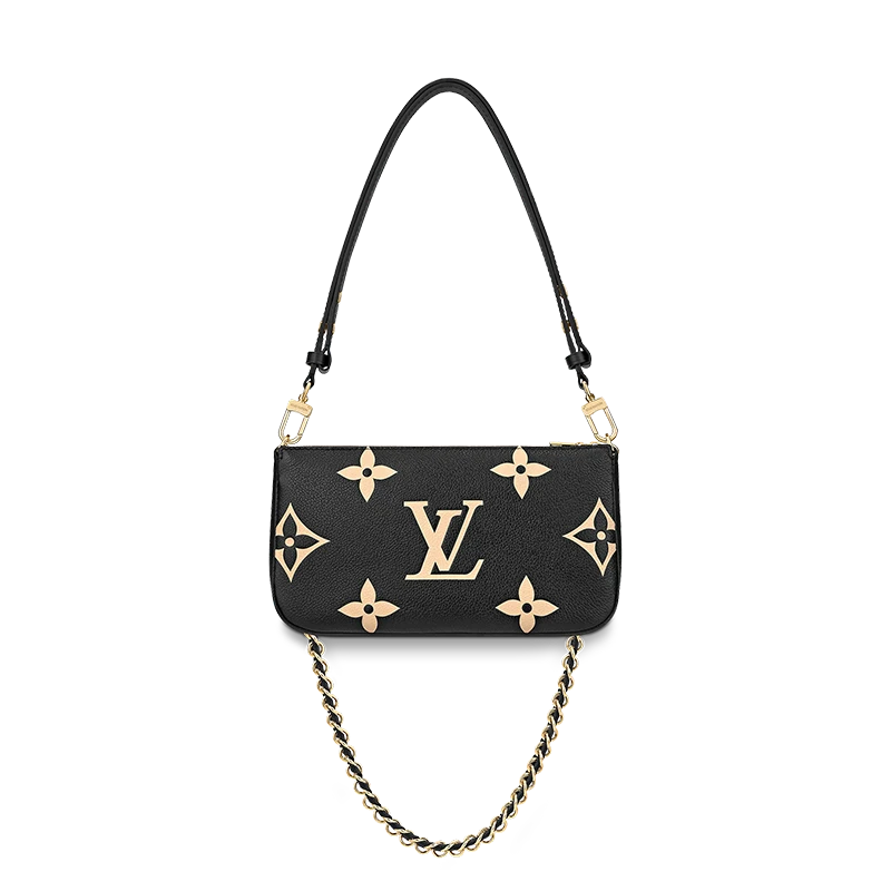 商品Louis Vuitton|【预售3-7天】路易威登22春夏新款MULTIPOCHETTEACCESSOIRES系列女士黑色牛皮革老花压纹粒面牛皮金扣单肩斜跨手提包M45777,价格¥21331,第5张图片详细描述