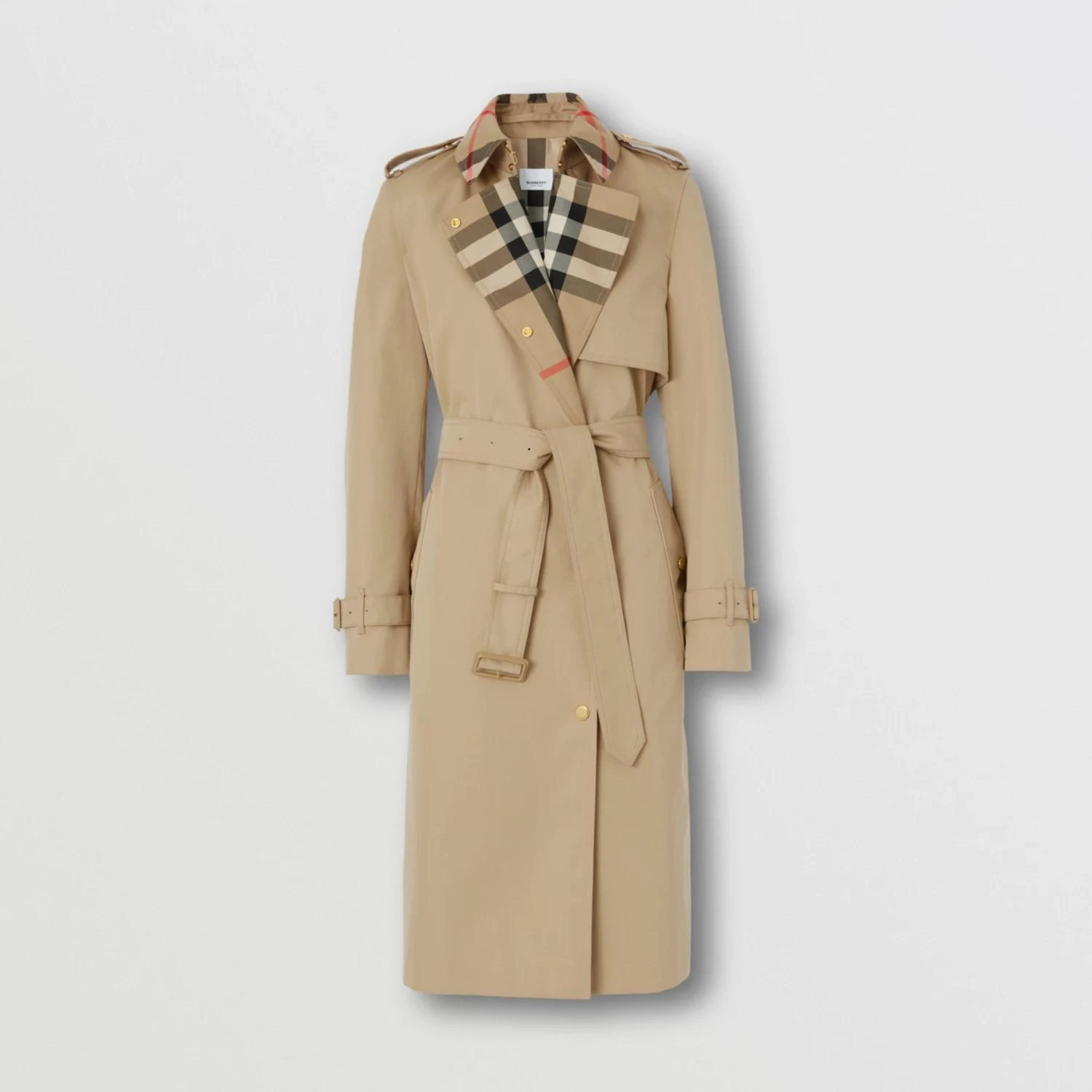 商品Burberry|【预售】 巴宝莉 24秋冬 女士 风衣 长款格纹衣领 Trench 风衣 80607351,价格¥17469,第1张图片