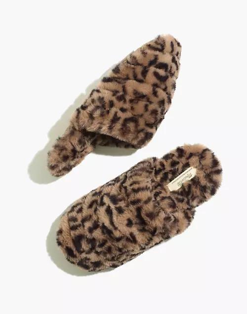 Quilted Scuff Slippers in Leopard Recycled Faux Fur商品第1张图片规格展示