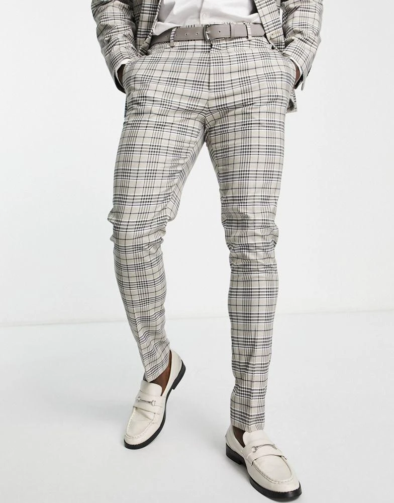 商品ASOS|ASOS DESIGN skinny suit trousers in beige and brown check,价格¥170,第1张图片