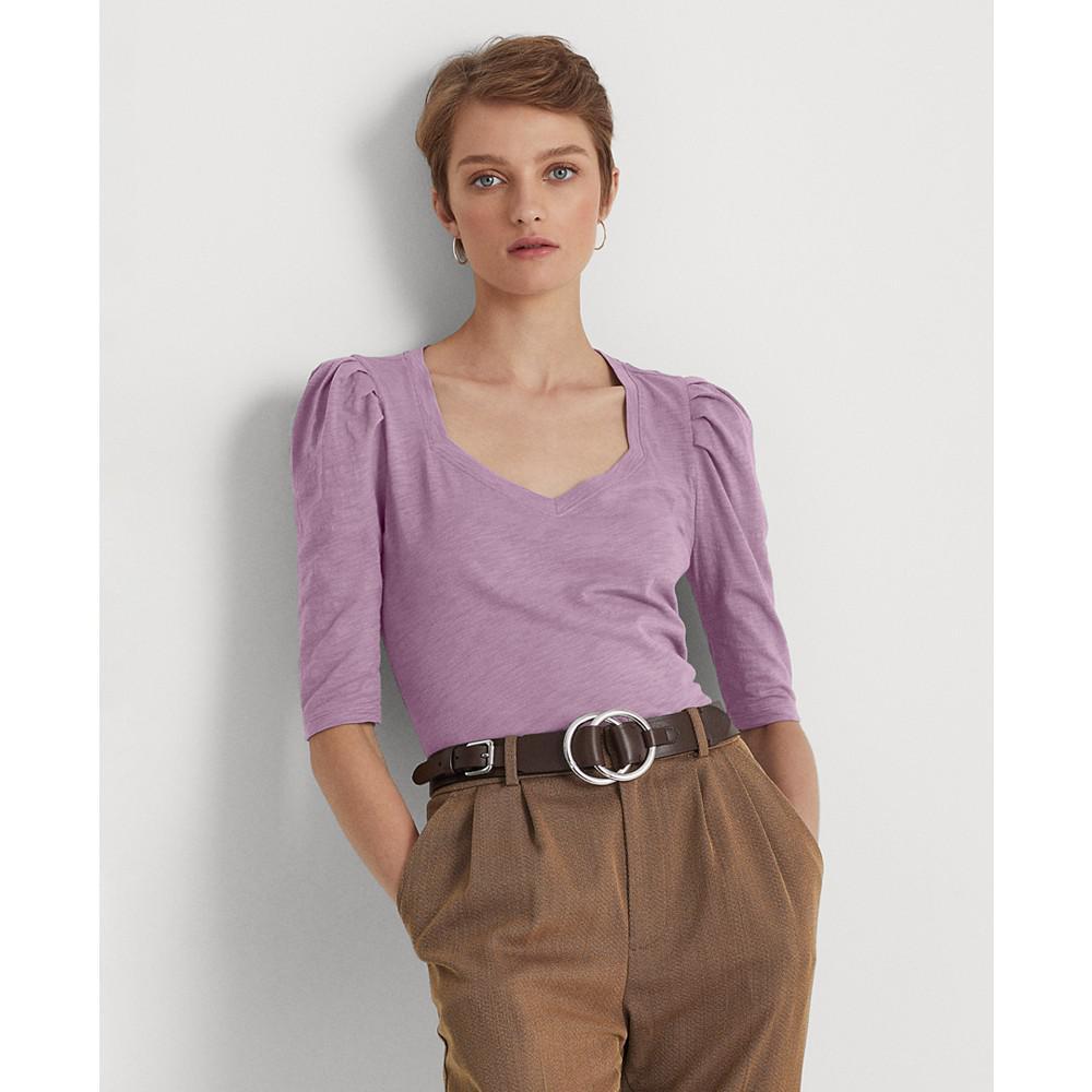 商品Ralph Lauren|Women's Puff-Sleeve Slub Jersey T-Shirt,价格¥351,第1张图片