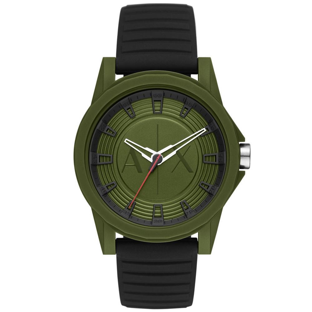 商品Armani Exchange|Men's Three-Hand Black Silicone Strap Watch, 44mm,价格¥691,第1张图片