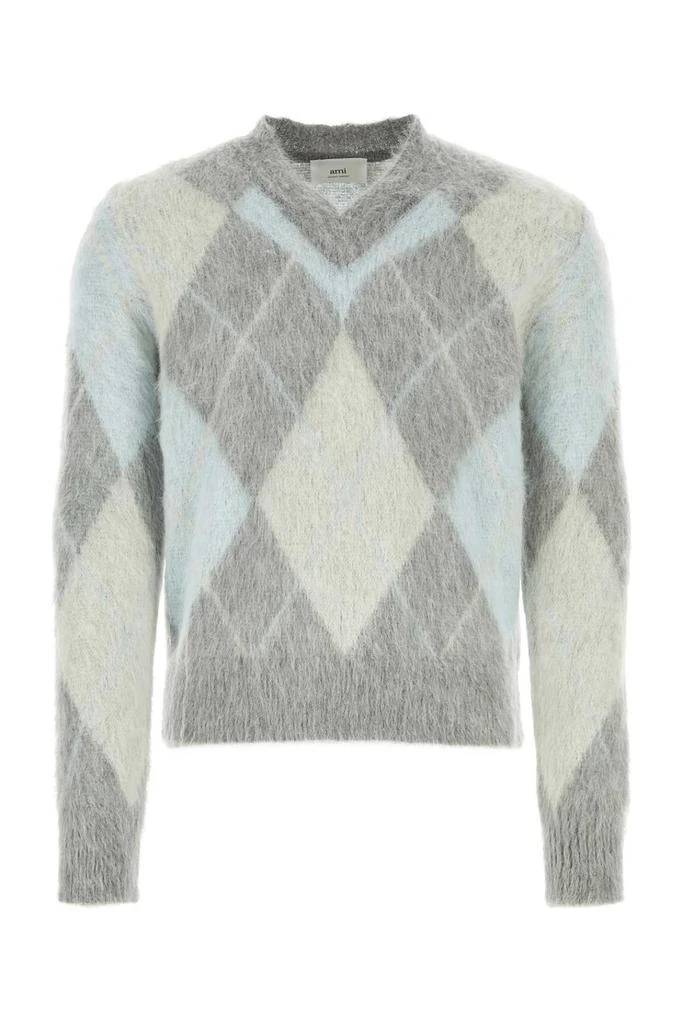 商品AMI|AMI Paris Argyle-Knit Brushed V-Neck Jumper,价格¥2997,第1张图片