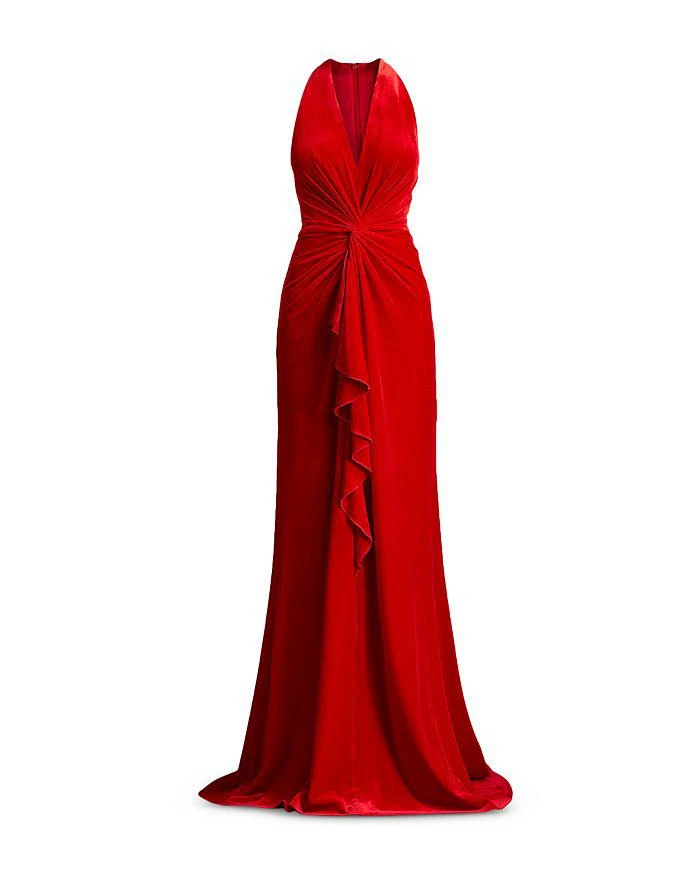 商品Tadashi Shoji|Velvet Twist Front Halter Gown,价格¥3269,第5张图片详细描述