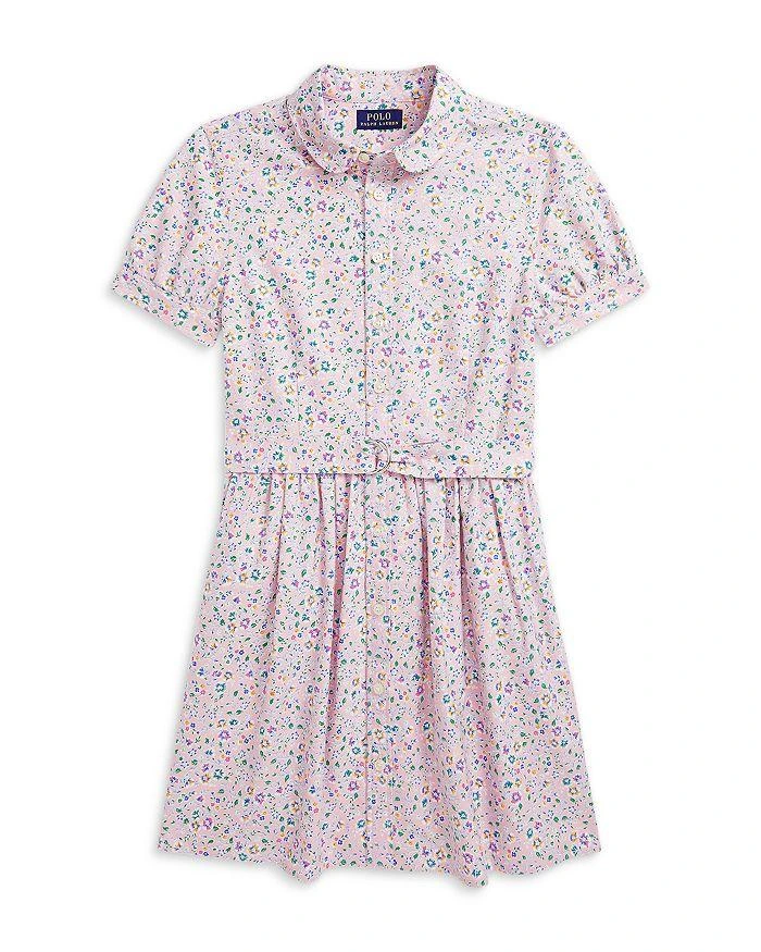 商品Ralph Lauren|Girls' Belted Floral Cotton Oxford Dress - Little Kid, Big Kid,价格¥352,第1张图片详细描述