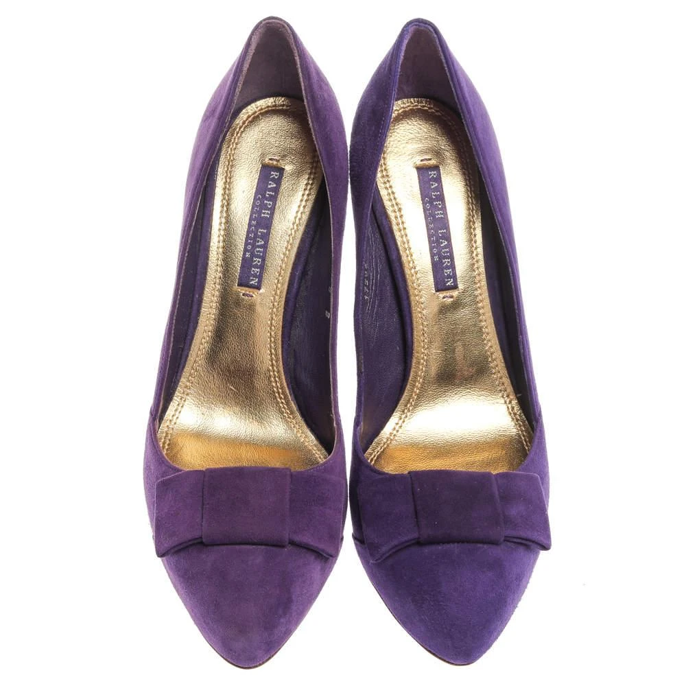 商品[二手商品] Ralph Lauren|Ralph Lauren Collection Purple Suede Bow Detail Platform Pumps Size 38,价格¥1000,第3张图片详细描述