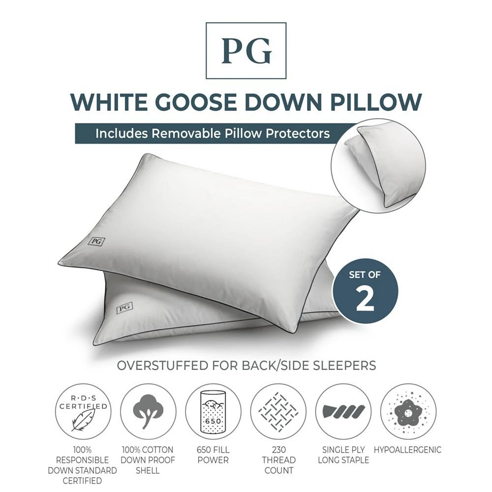 商品Pillow Guy|White Goose Down Firm Density Stomach Sleeper Pillow with 100% Certified RDS Down, and Removable Pillow Protector - Set of 2,价格¥3673,第2张图片详细描述