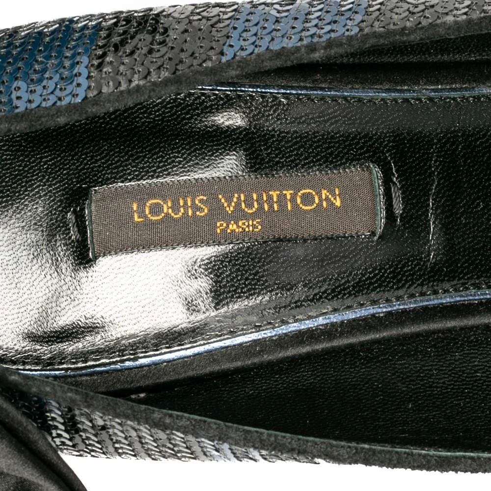 Louis Vuitton Blue/Black Sequin Peep Toe Platform Pumps Size 38 商品