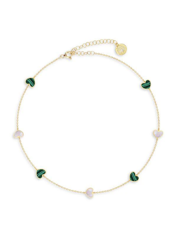 商品Gabi Rielle|Grand Entrance 14K Gold Vermeil, Malachite & Pearl Inlayed Choker Necklace,价格¥642,第1张图片