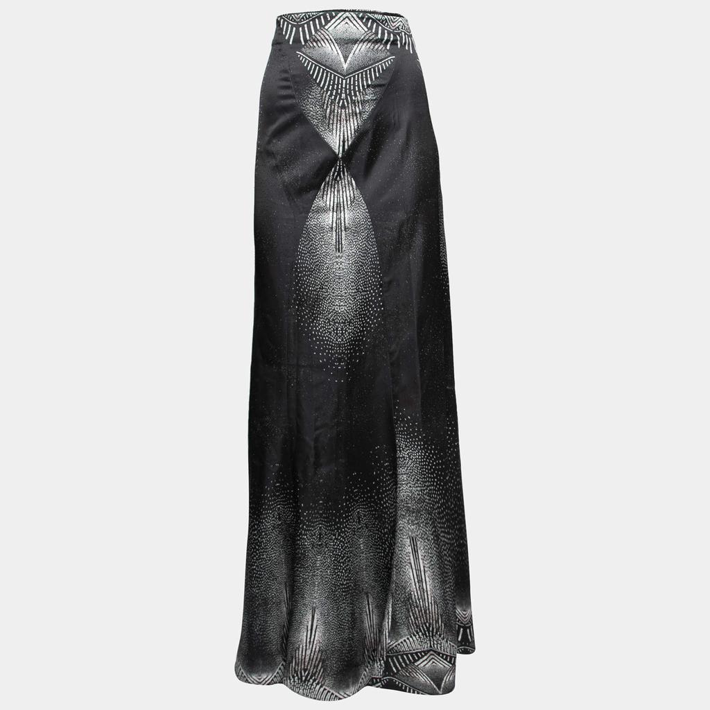 商品[二手商品] Just Cavalli|Just Cavalli Black Printed Lurex Satin Maxi Skirt L,价格¥1188,第1张图片