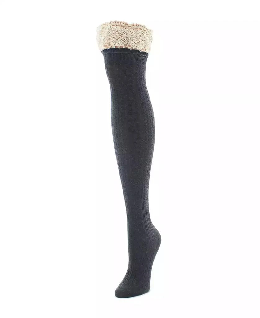 商品Memoi|Women's Lace Top Cable Knee High Socks,价格¥135,第1张图片详细描述