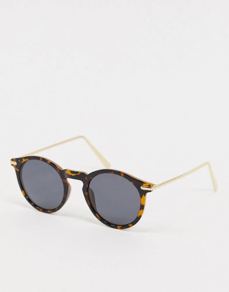 商品ASOS|ASOS DESIGN round sunglasses with metal arms in tort with polarised lens,价格¥77,第1张图片