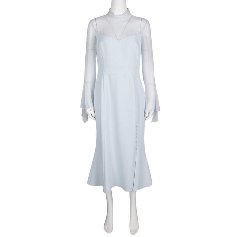 Prabal Gurung Powder Blue Sheer Sleeve Side Button Detail Dress M商品第2张图片规格展示