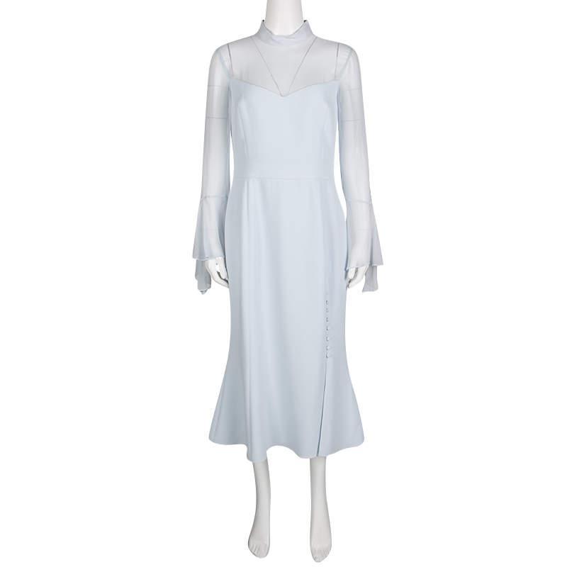 商品[二手商品] PRABAL GURUNG|Prabal Gurung Powder Blue Sheer Sleeve Side Button Detail Dress M,价格¥2502,第4张图片详细描述