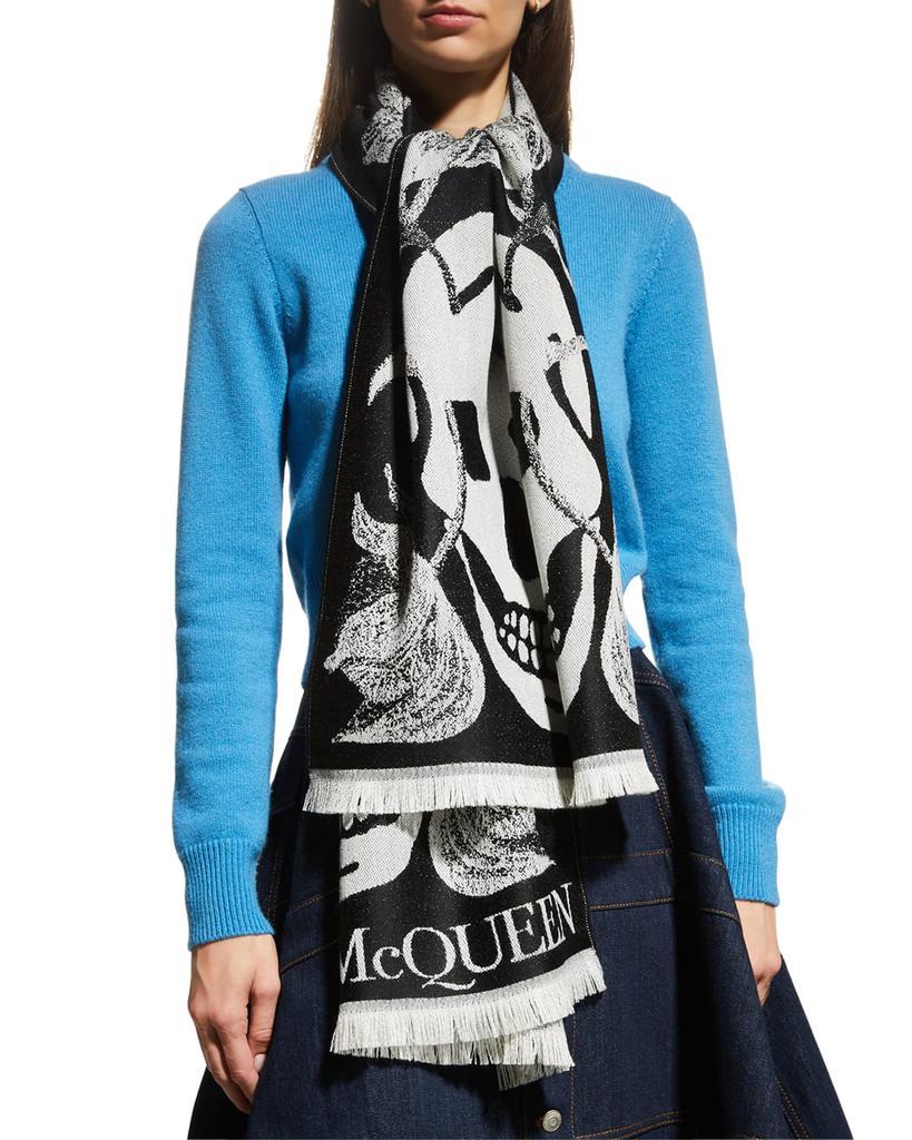 商品Alexander McQueen|Oversized Skull Flower Wool Scarf,价格¥2137,第1张图片