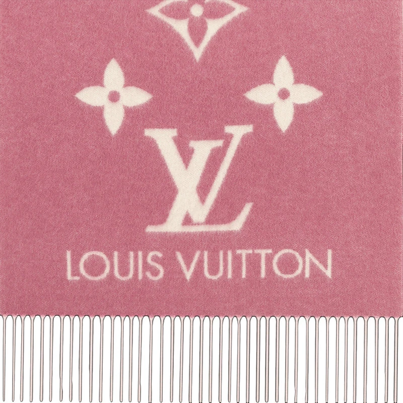商品Louis Vuitton|预订款1个月LouisVuitton/路易威登REYKJAVIK系列女士浅粉色羊绒提花大logo渐变流苏围巾M77375,价格¥7047,第4张图片详细描述