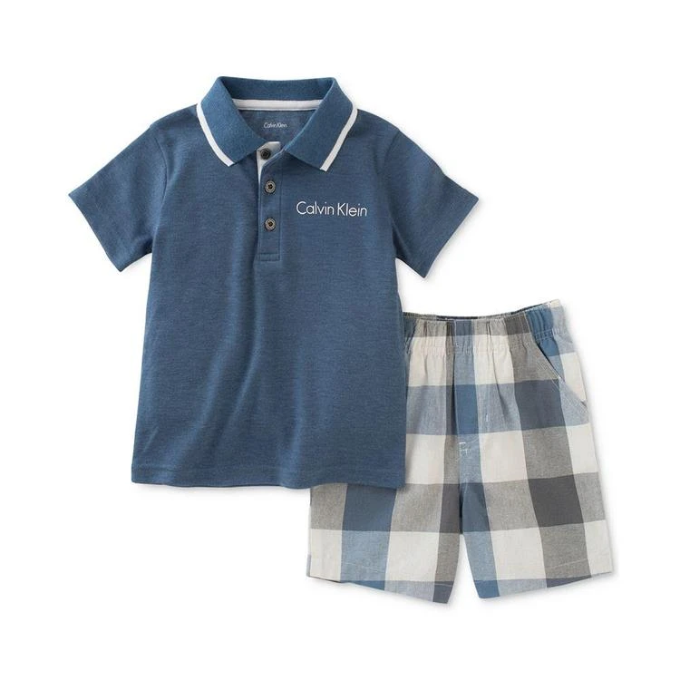 商品Calvin Klein|2-Pc. Polo Shirt & Plaid Shorts Set, Baby Boys (0-24 Months),价格¥110,第1张图片