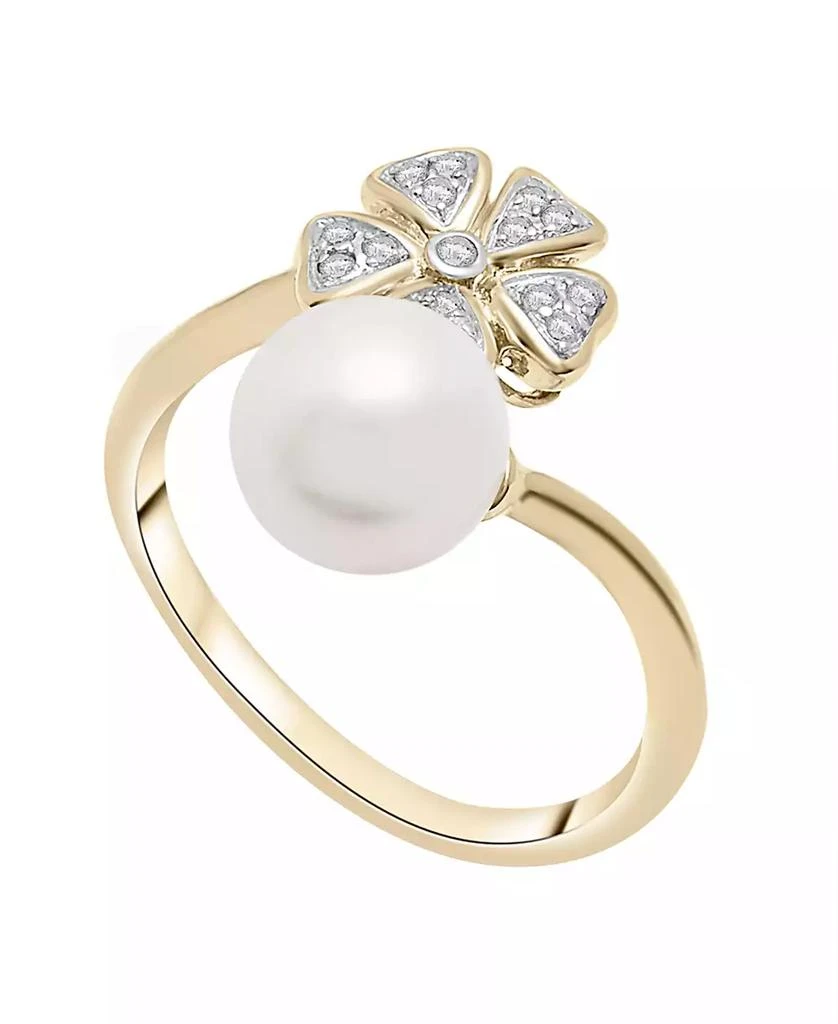 商品Macy's|Cultured Freshwater Pearl (8mm) & Diamond (1/10ct. tw.) Flower Ring  in 14K Yellow Gold,价格¥3063,第1张图片