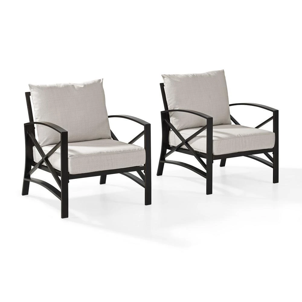 商品Crosley Furniture|Kaplan 2Pc Outdoor Metal Armchair Set Oatmeal/Oil Rubbed Bronze - 2 Chairs,价格¥6336,第1张图片