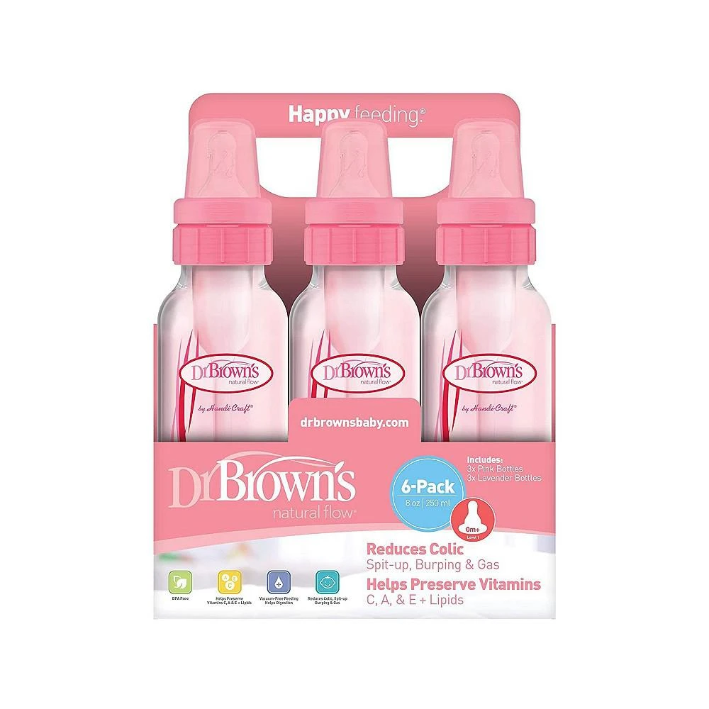 商品Dr. Browns|Natural Flow Anti-Colic Baby Bottles, Pink, 8oz, 6 Pack,价格¥326,第3张图片详细描述