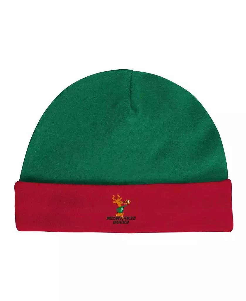 商品Mitchell & Ness|Infant Boys and Girls Hunter Green, Red Milwaukee Bucks Hardwood Classics Bodysuits and Cuffed Knit Hat Set,价格¥296,第3张图片详细描述