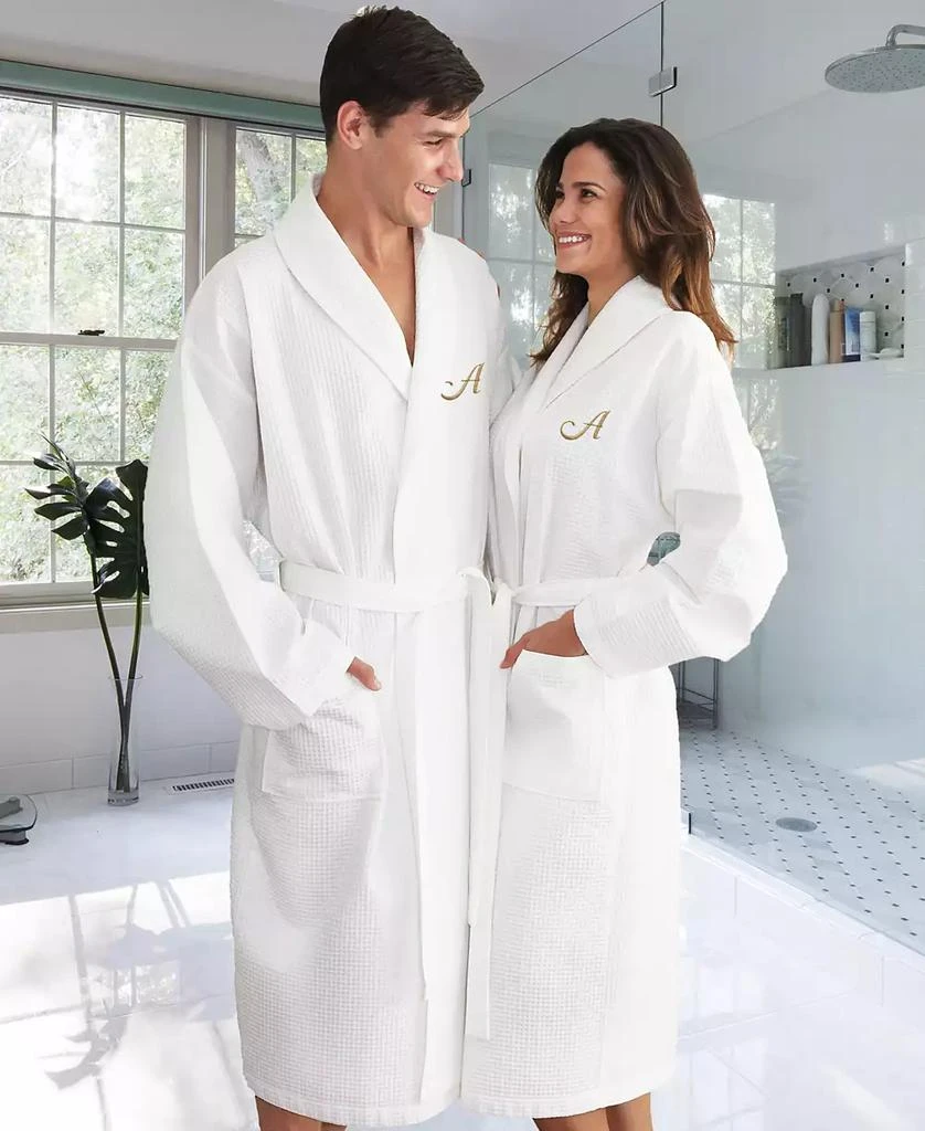 商品Linum Home Textiles|Personalized Unisex Gold Embroidered Turkish Cotton Waffle Weave Bathrobe,价格¥583,第2张图片详细描述