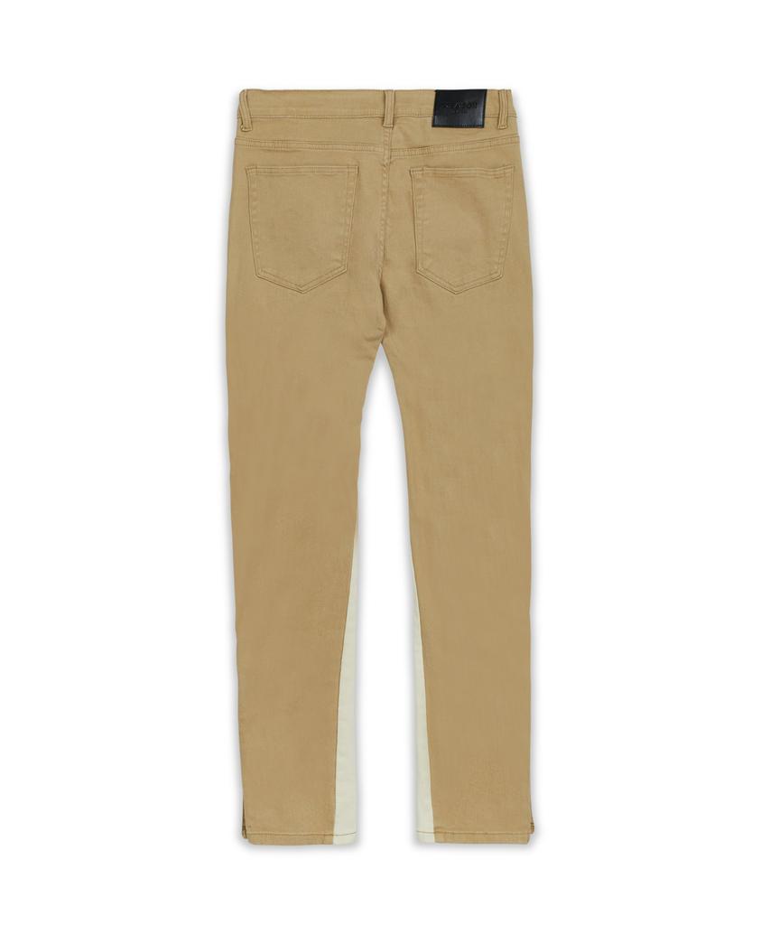 商品Reason Clothing|Snap & Flare Ripped And Repaired Denim Jeans - Khaki,价格¥437,第7张图片详细描述