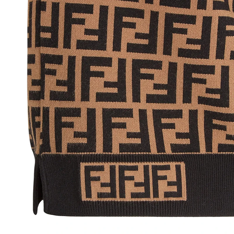商品Fendi|【预售3-7天】芬迪 经典款 女士褐色和黑色FF图案面料短袖毛衣FZY702A5QGF118W,价格¥7487,第5张图片详细描述