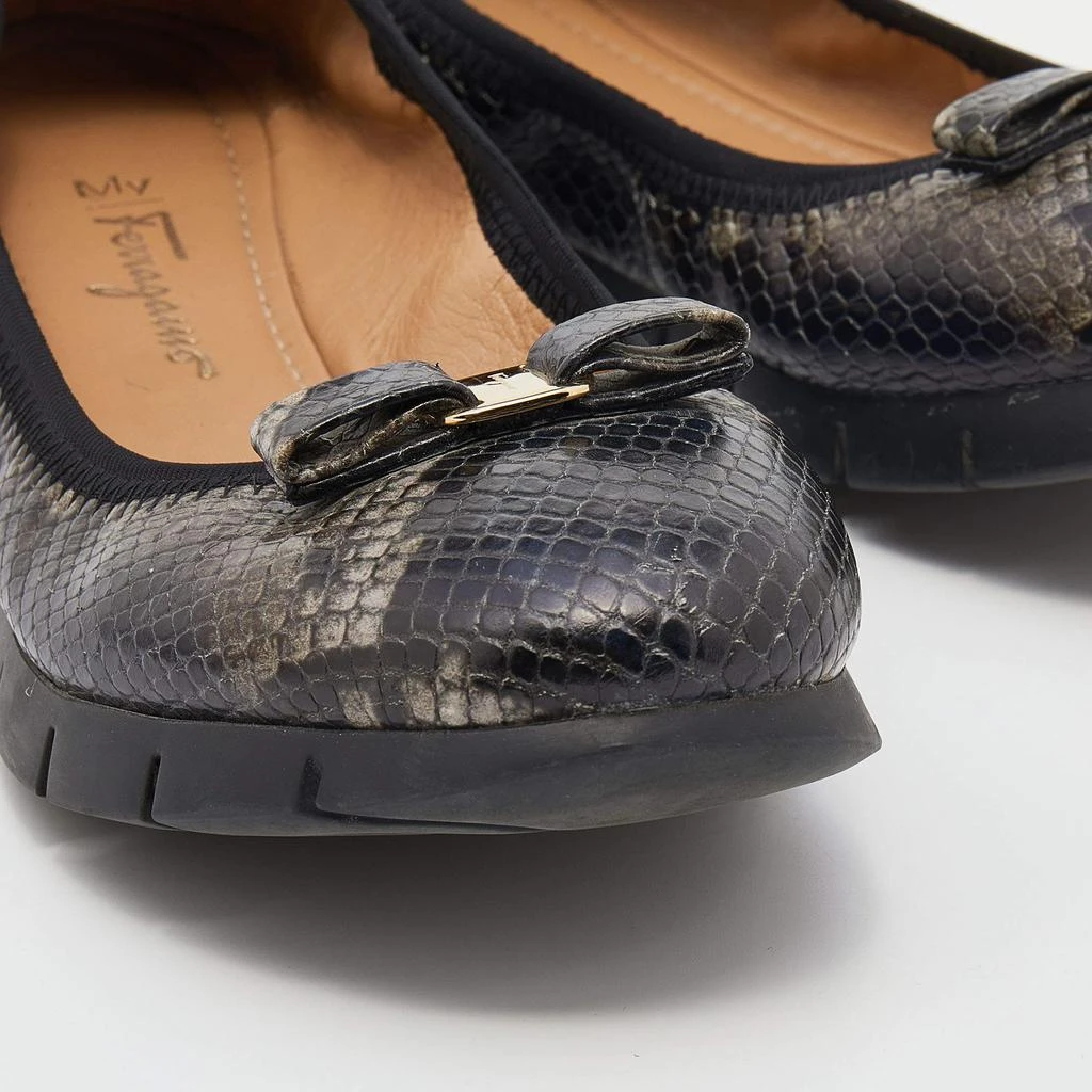 Salvatore Ferragamo Brown Python Embossed Leather Vara Bow Scrunch Ballet Flats Size 39.5 商品