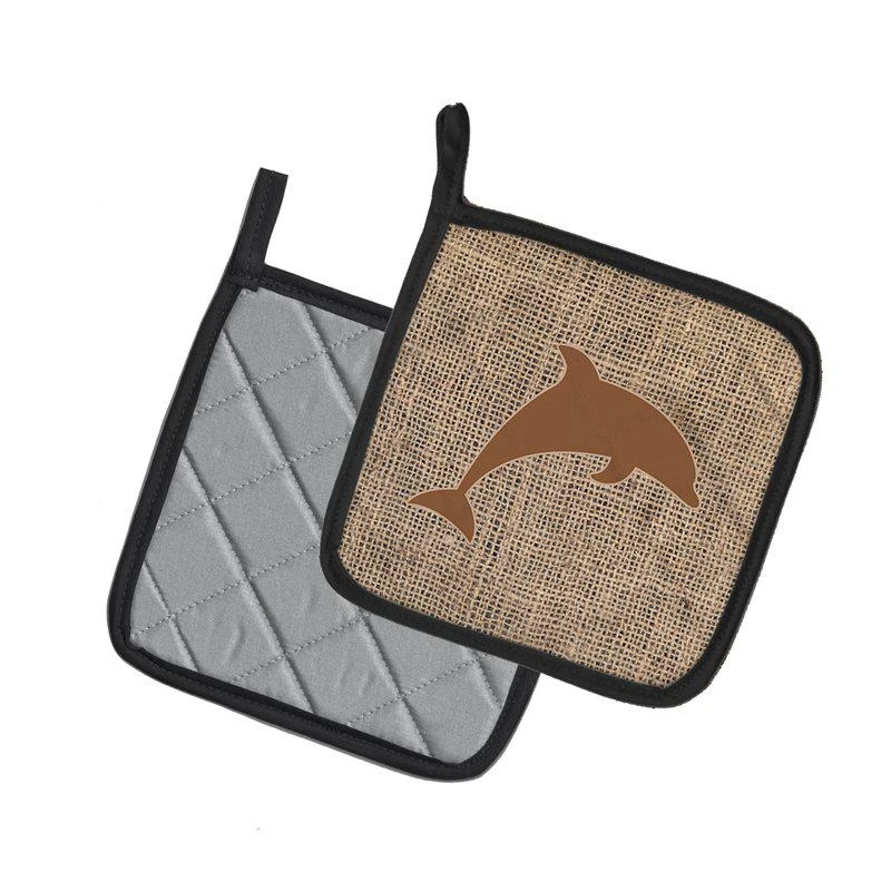 商品Caroline's Treasures|Dolphin Burlap and Brown BB1025 Pair of Pot Holders,价格¥170,第2张图片详细描述